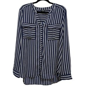 a.n.a A New Approach blue and white striped hi-low top.